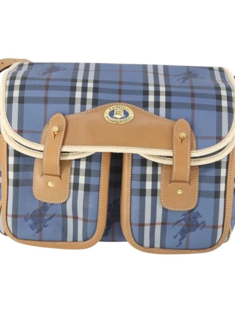 Burberrys Nova Check Shoulder Bag PVC Blue Gold Auth BA9593 - Picture 2 of 15